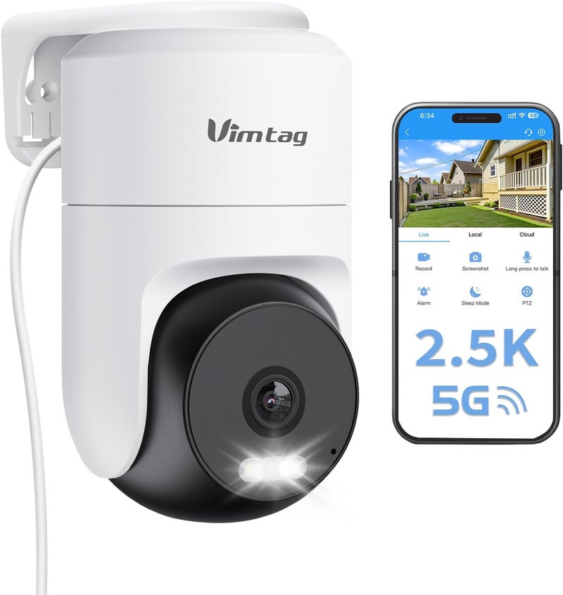 Vimtag Security Camera Outdoor/Indoor, 2.5K Outside Cameras for Home Security, 360° Pan/Tilt House Surveillance, Motion Tracking, Color Night Vision, 5G/2.4G WiFi, 2-Way Audio, Cloud/SD Card Storage - Image 1